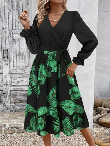 Robe imprimée à manches longues et volants