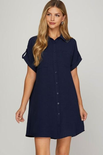 Robe chemise boutonnée à manches courtes et col boutonné She + Sky, grande taille
