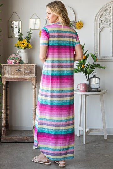 Robe longue rayée à manches courtes Heimish, grande taille