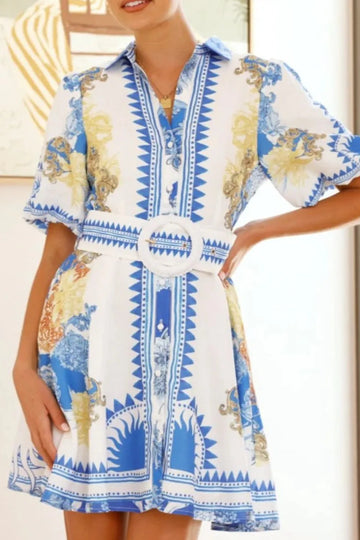 Printed Collared Neck Half Sleeve Dress