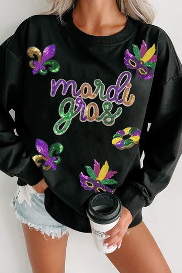 Sweat-shirt à col rond et sequins MARDI GRAS