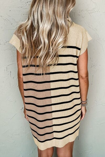 Robe pull rayée à manches courtes et fermeture éclair quart de tour