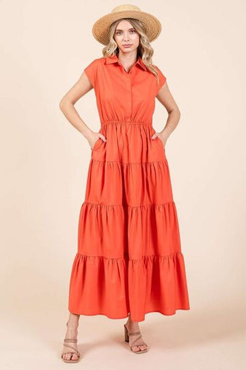 Robe chemise longue à volants et col boutonné Mittoshop
