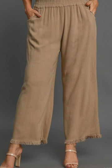 Pantalon large taille haute en lin mélangé Umgee avec ceinture élastique, grande taille