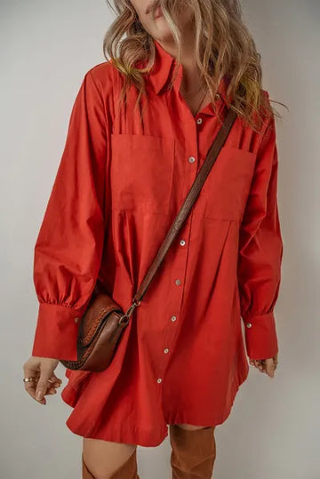 Robe chemise boutonnée à manches longues et poches
