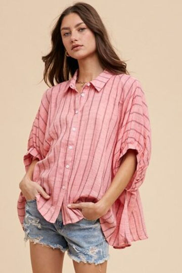 Chemise boutonnée à manches mi-longues et à rayures Annie Wear