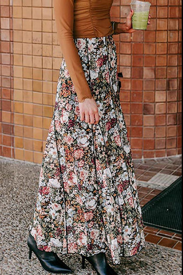 Jupe longue à taille élastique et à fleurs