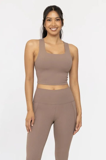 MONO B Square Neck Soft Ribbed Racerback Active Bra