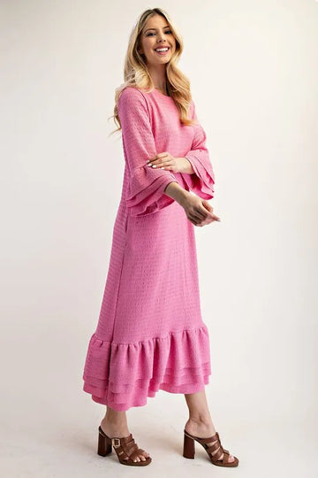 Celeste Full Size Textured Ruffle Hem Modest Dress Plus Size