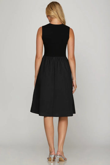 She + Sky Full Size Sleeveless Poplin Woven Midi Dress with Pockets Plus Size