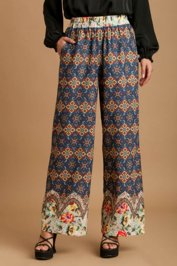Pantalon Umgee à taille élastique et imprimé mixte, grande taille