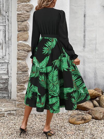 Robe imprimée à manches longues et volants