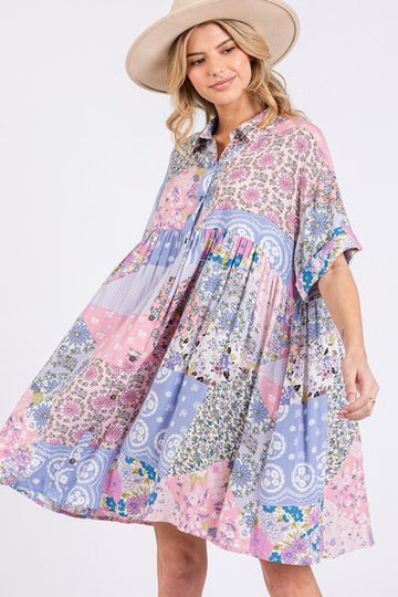 Robe chemise courte à col fleuri et manches mi-longues SAGE + FIG