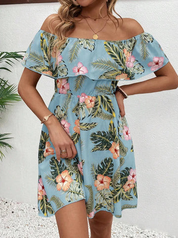 Printed Off Shoulder Mini Dress