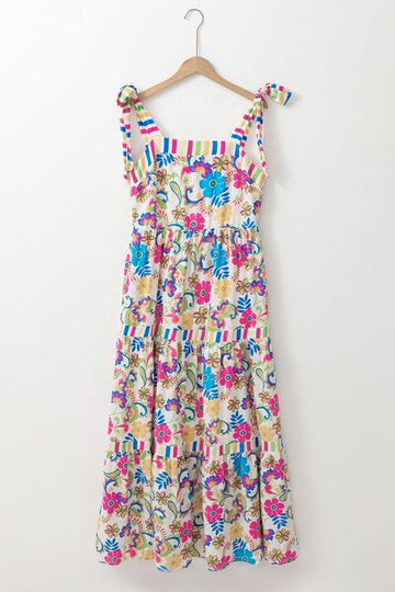 Robe longue sans manches à fleurs nouées