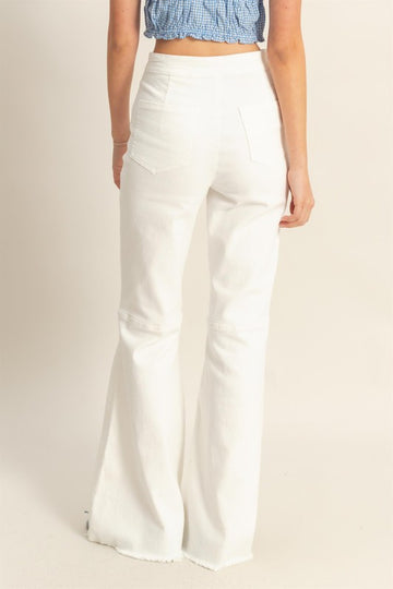 HYFVE Raw Hem High-Waist Washed Flared Jeans