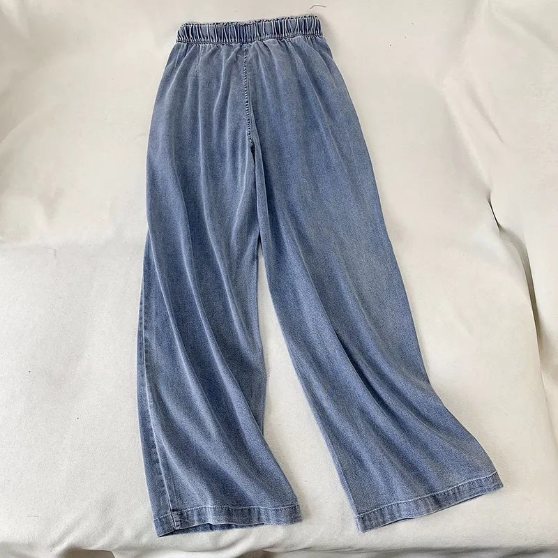 Women's Fashion Denim Drawstring Wide-leg Pants