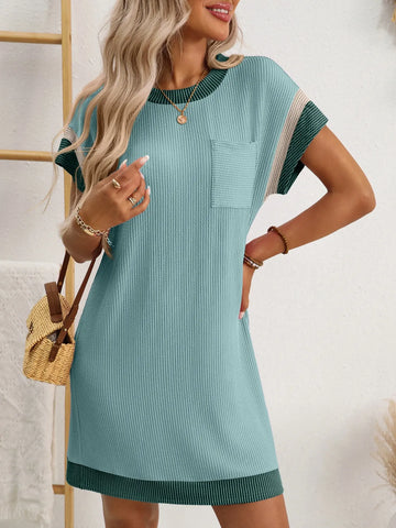 Round Neck Short Sleeve Mini Dress