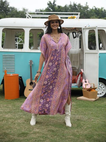 Robe imprimée à manches courtes et col noué