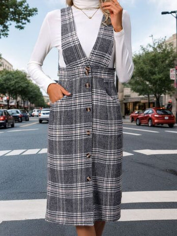 Robe salopette à carreaux avec poches Perfee