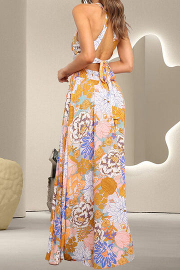 Robe longue sans manches à imprimé grec nouée