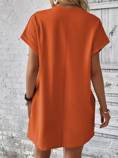 Pocketed Round Neck Short Sleeve Dress