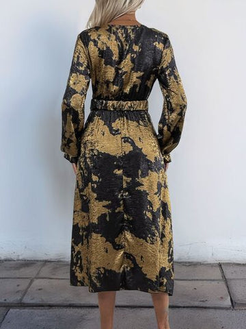 Robe midi à manches longues et surplis imprimés Perfee