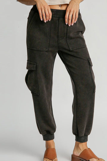 Pantalon cargo Umgee taille haute délavé minéral à taille élastique, grande taille