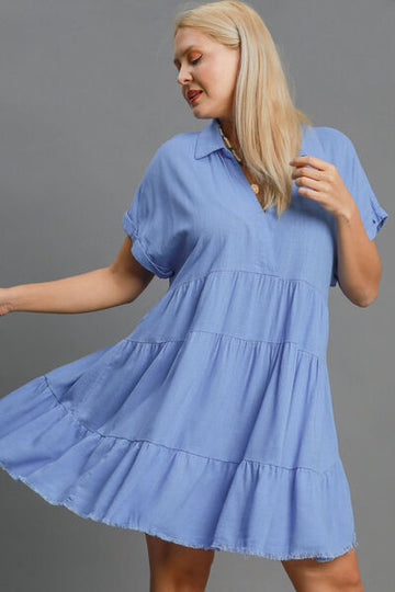Robe à volants Umgee grande taille avec ourlet brut et manches repliées