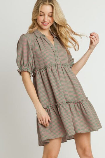 Robe à volants et manches courtes à carreaux Umgee, grande taille