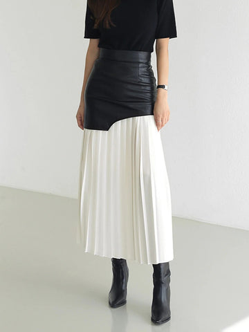 Jupe taille haute plissée contrastée