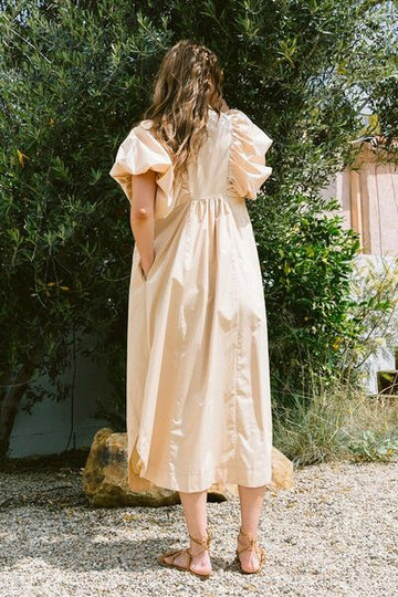 Robe mi-longue à manches bouffantes et smockées Annie Wear