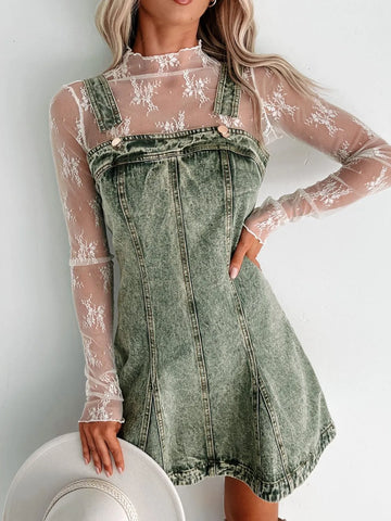 Square Neck Wide Strap Denim Dress