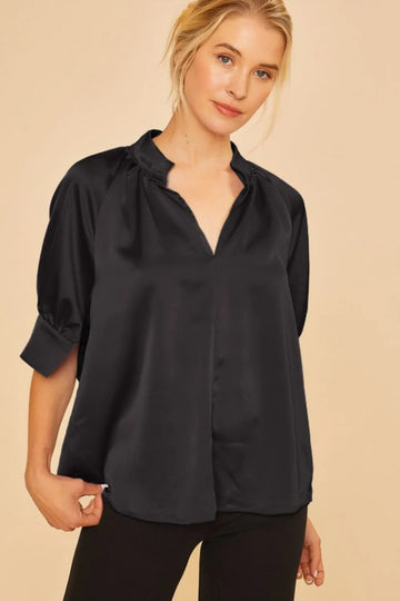 Annie Wear Multi Color Printed V-Neck Open Woven Blouse Top