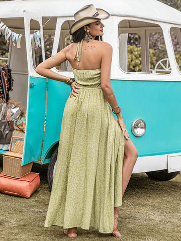 Robe longue imprimée à col licou