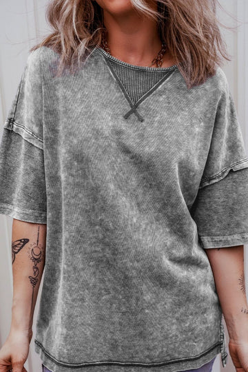T-shirt à col rond et épaules tombantes, délavé minéral