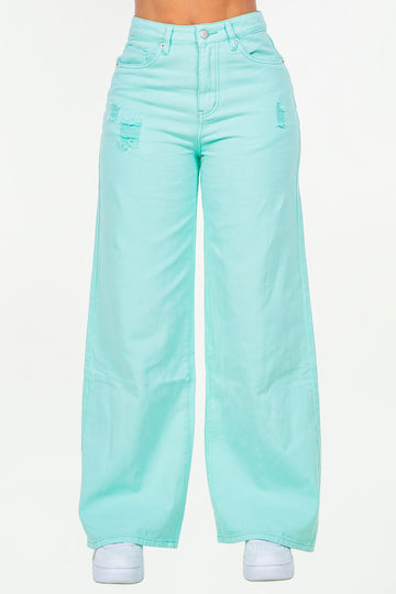 American Bazi High Waist Distressed Wide Leg Jeans