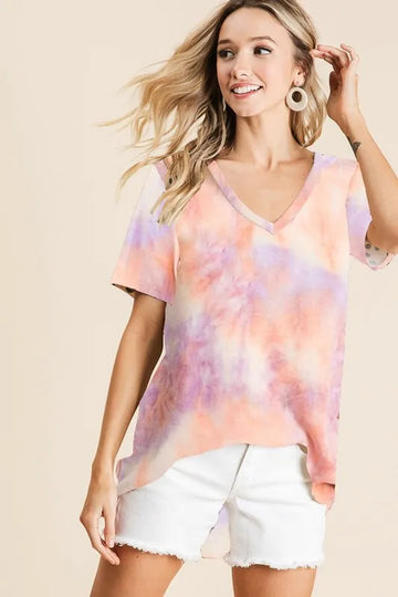 BiBi Tie Dye French Terry V Neck Top