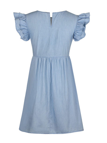 Robe en jean à volants, col rond, manches courtes, grande taille