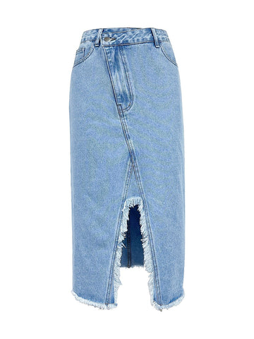 Jupe midi en jean fendue à ourlet brut
