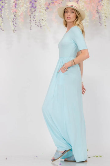 Celeste Full Size Round Neck Short Sleeve Maxi Dress with Pockets Plus Size