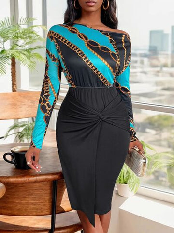 Robe à manches longues imprimée torsadée Perfee