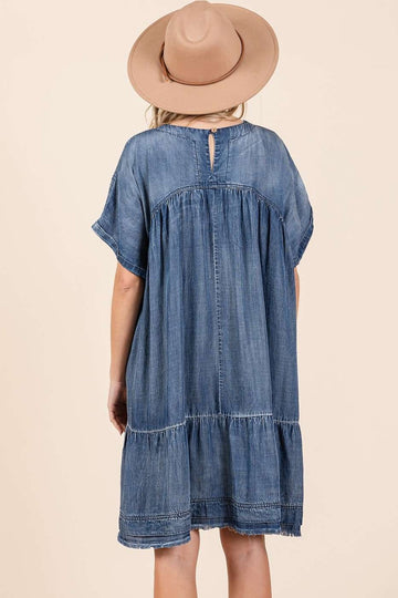 Robe courte oversize en denim chambray délavé Mittoshop