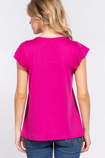 Haut en tricot à volants et manches courtes avec détails en dentelle ACTIVE BASIC