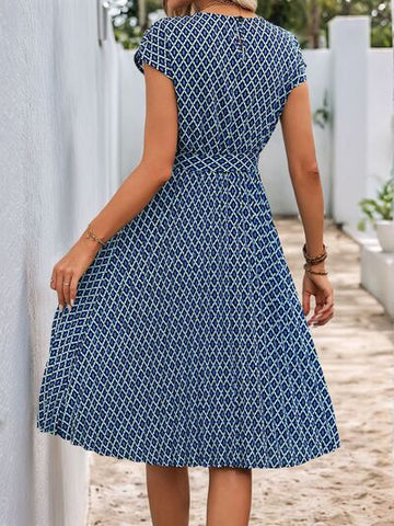 Robe midi imprimée à col rond et manches courtes Perfee