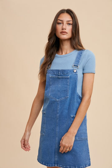 Robe salopette en jean à larges bretelles et poches Annie Wear