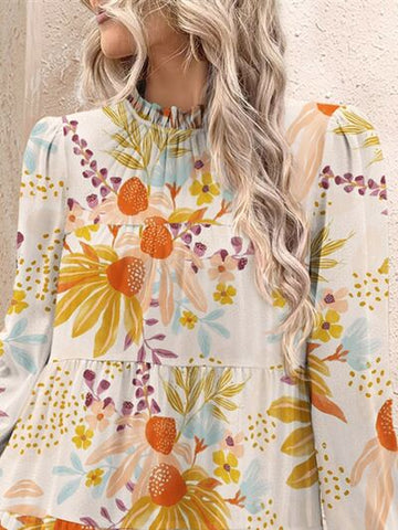 Mini-robe imprimée à manches longues et à volants FAM-FAM