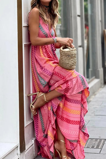 Printed Surplice Maxi Cami Dress