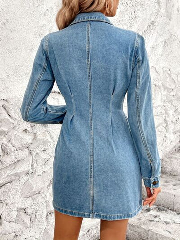 Robe en jean à manches longues et boutons avec poches
