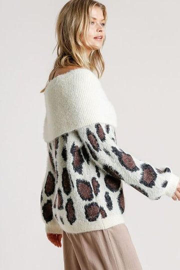 Pull léopard à manches longues et épaules dénudées Umgee, grande taille